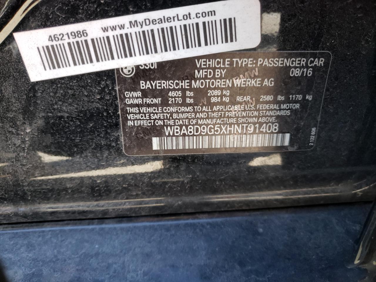 Photo 10 from auction – 2017 BMW 330 XI with VIN WBA8D9G5XHNT91408