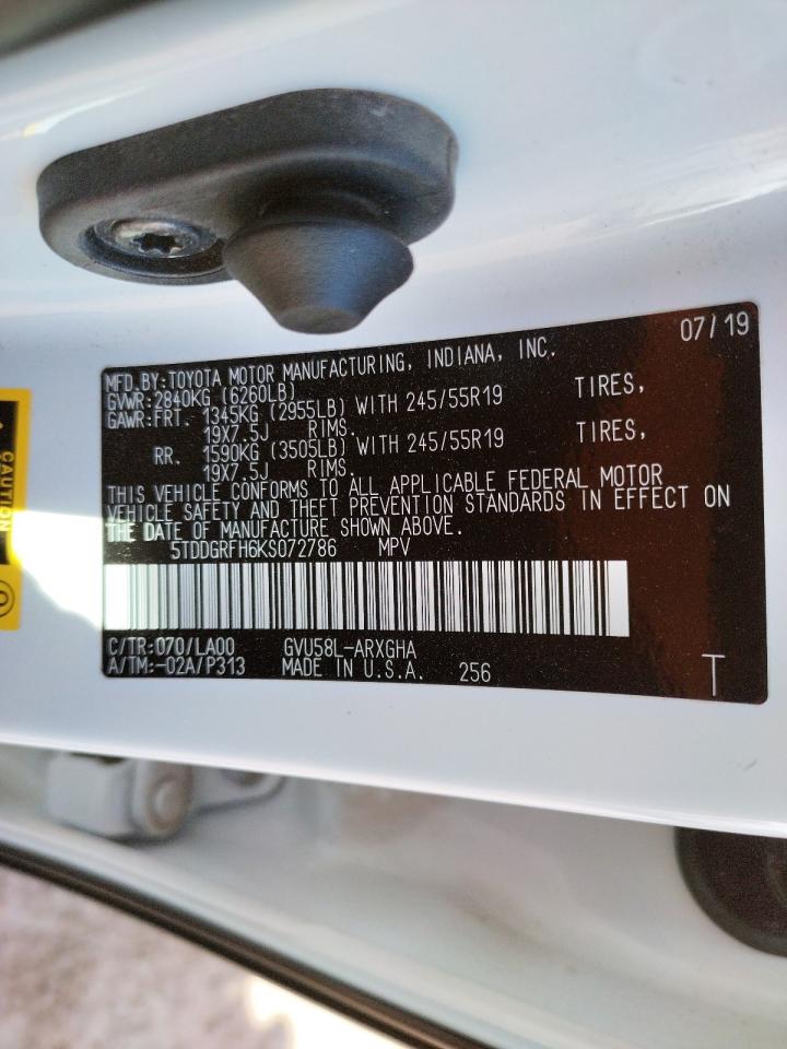 Photo 10 from auction – 2019 TOYOTA HIGHLANDER with VIN 5TDDGRFH6KS072786