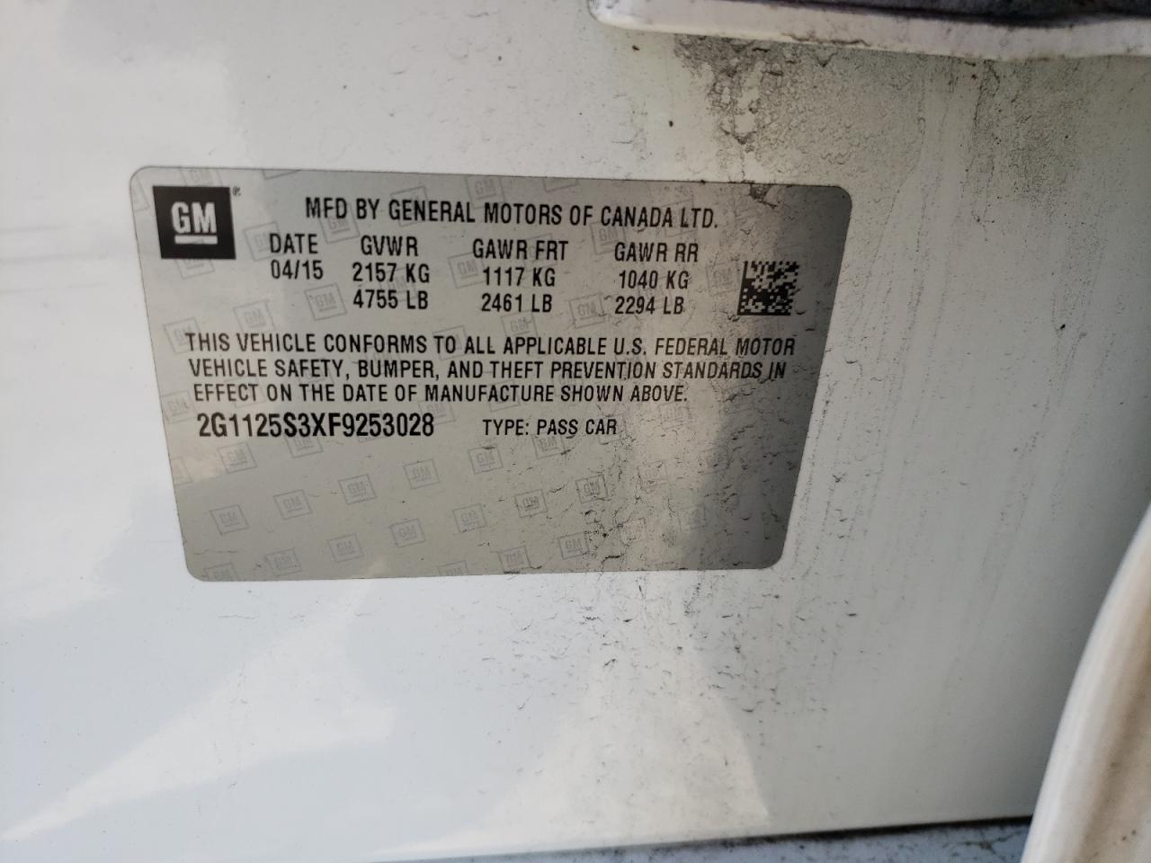 Photo 10 from auction – 2015 CHEVROLET IMPALA LT with VIN 2G1125S3XF9253028