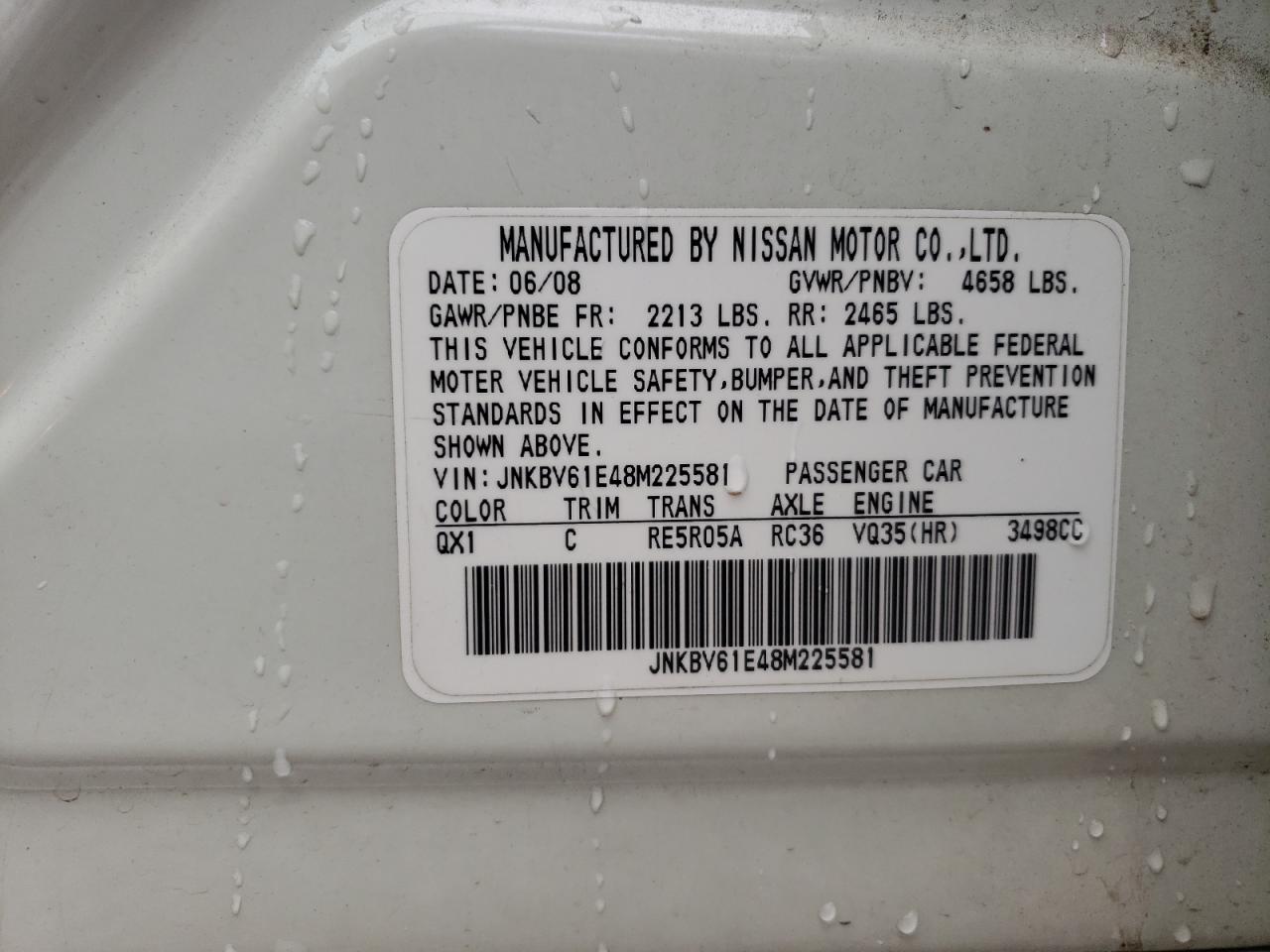 Photo 10 from auction – 2008 INFINITI G35 with VIN JNKBV61E48M225581