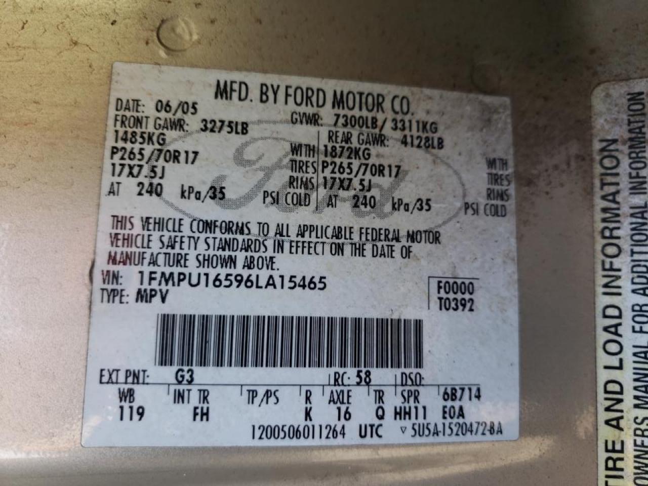 Photo 10 from auction – 2006 FORD EXPEDITION with VIN 1FMPU16596LA15465