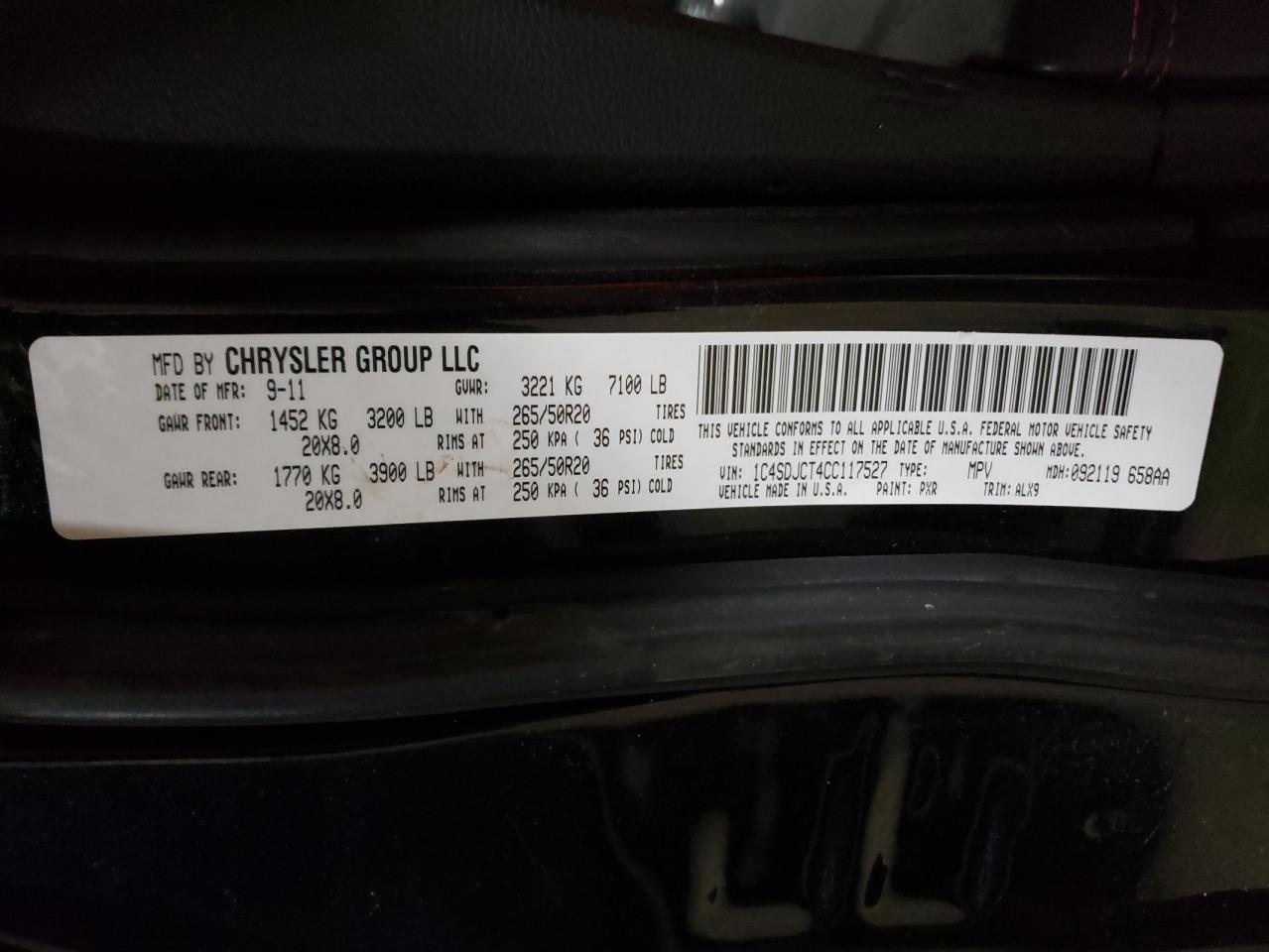 Photo 10 from auction – 2012 DODGE DURANGO R/ with VIN 1C4SDJCT4CC117527