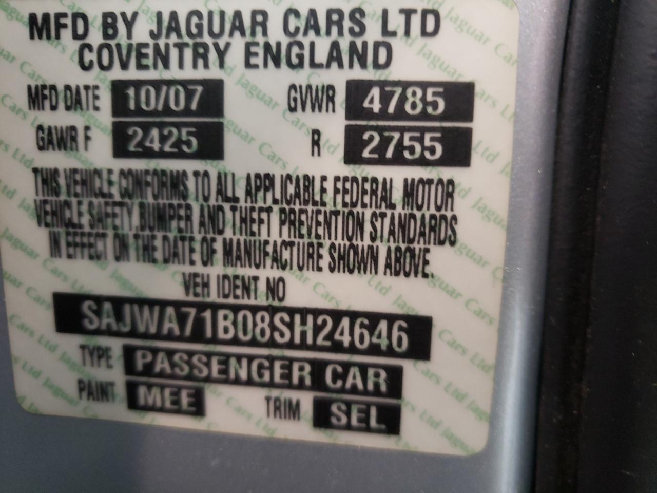 Photo 10 from auction – 2008 JAGUAR XJ8 with VIN SAJWA71B08SH24646