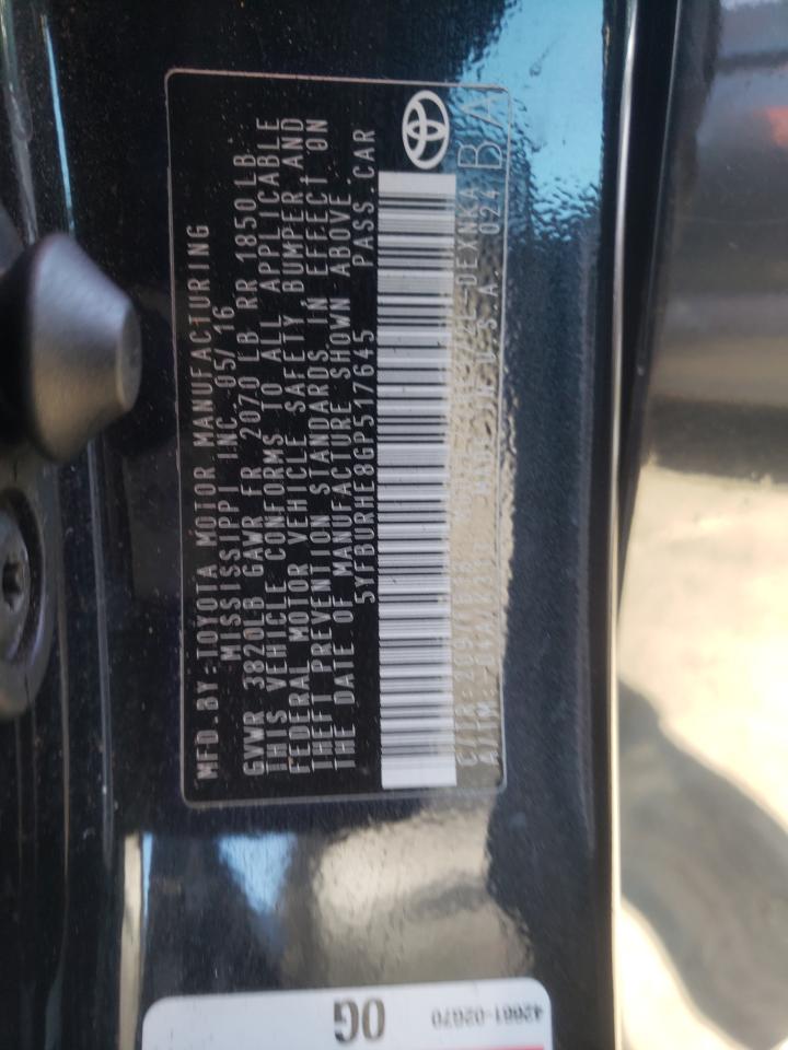 Photo 10 from auction – 2016 TOYOTA COROLLA L with VIN 5YFBURHE8GP517645
