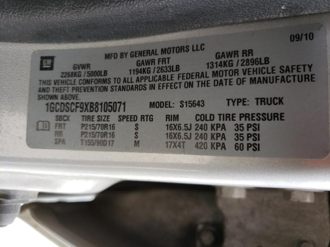Photo 10 from auction – 2011 CHEVROLET COLORADO L with VIN 1GCDSCF9XB8105071