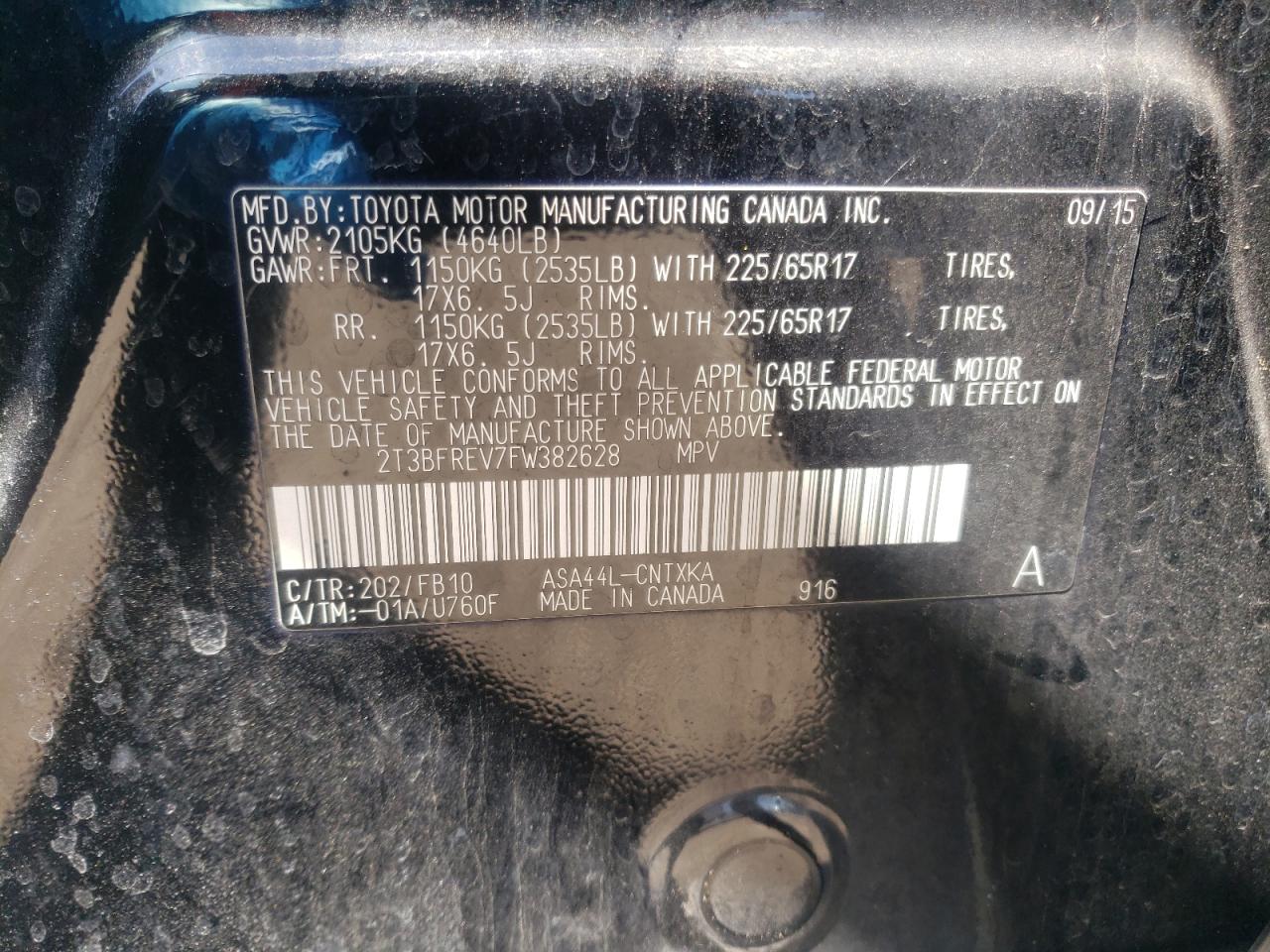 Photo 10 from auction – 2015 TOYOTA RAV4 LE with VIN 2T3BFREV7FW382628