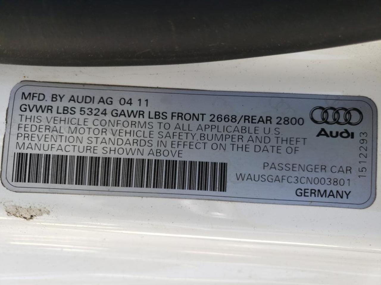 Photo 10 from auction – 2012 AUDI A7 PRESTIG with VIN WAUSGAFC3CN003801