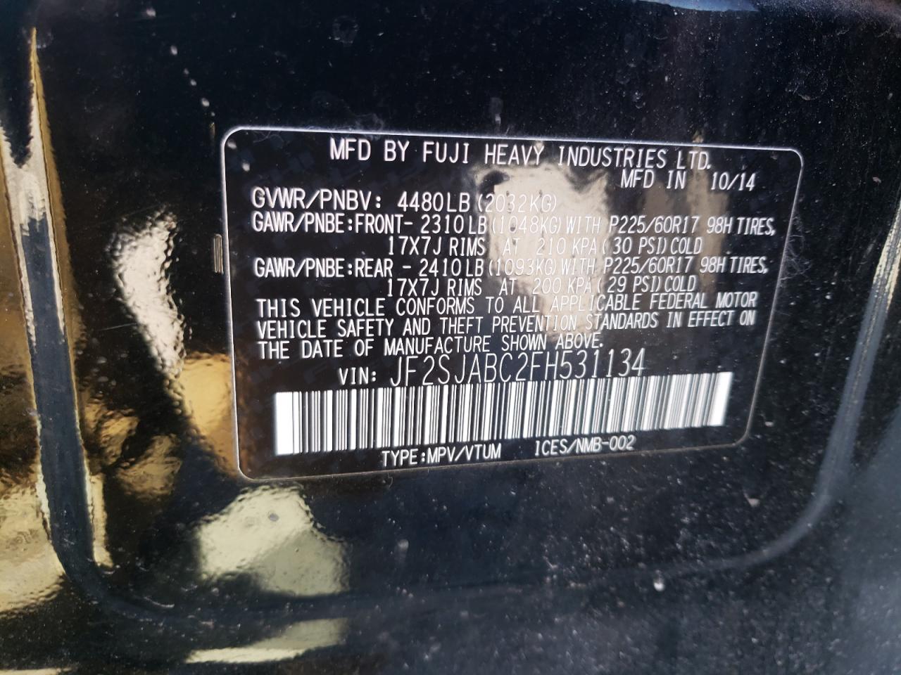 Photo 10 from auction – 2015 SUBARU FORESTER 2 with VIN JF2SJABC2FH531134