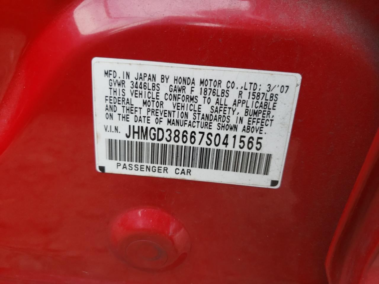 Photo 10 from auction – 2007 HONDA FIT S with VIN JHMGD38667S041565