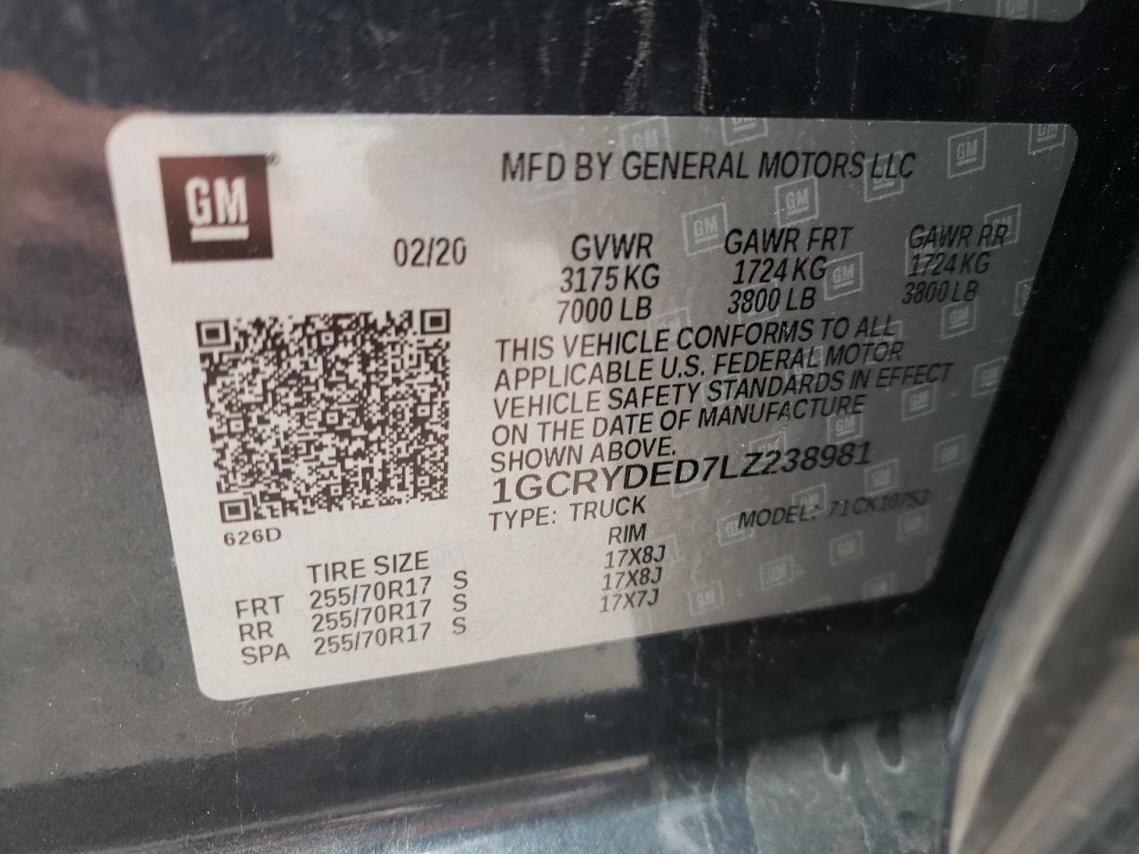 Photo 10 from auction – 2020 CHEVROLET SILVERADO with VIN 1GCRYDED7LZ238981