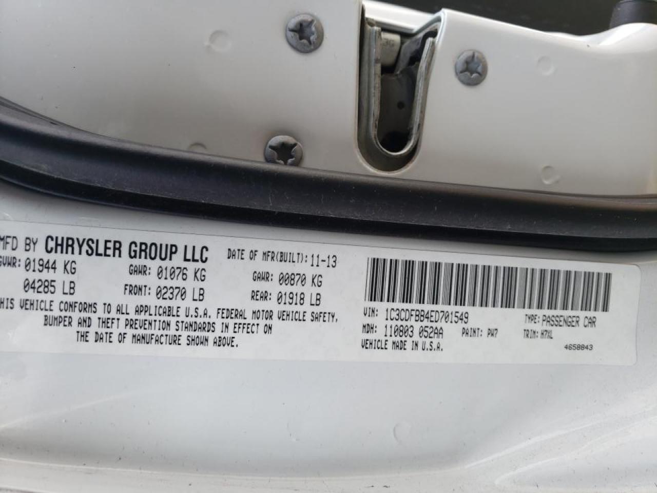 Photo 10 from auction – 2014 DODGE DART SXT with VIN 1C3CDFBB4ED701549