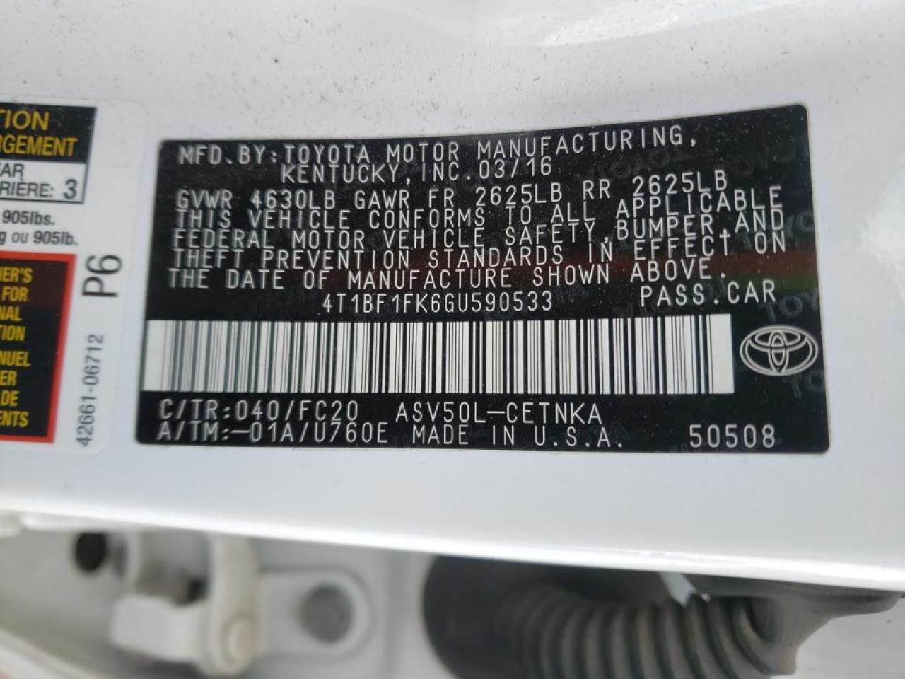 Photo 10 from auction – 2016 TOYOTA CAMRY LE with VIN 4T1BF1FK6GU590533