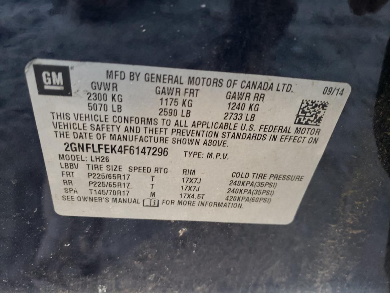Zdjęcie 10 z aukcji – 2015 CHEVROLET EQUINOX LT z VIN 2GNFLFEK4F6147296