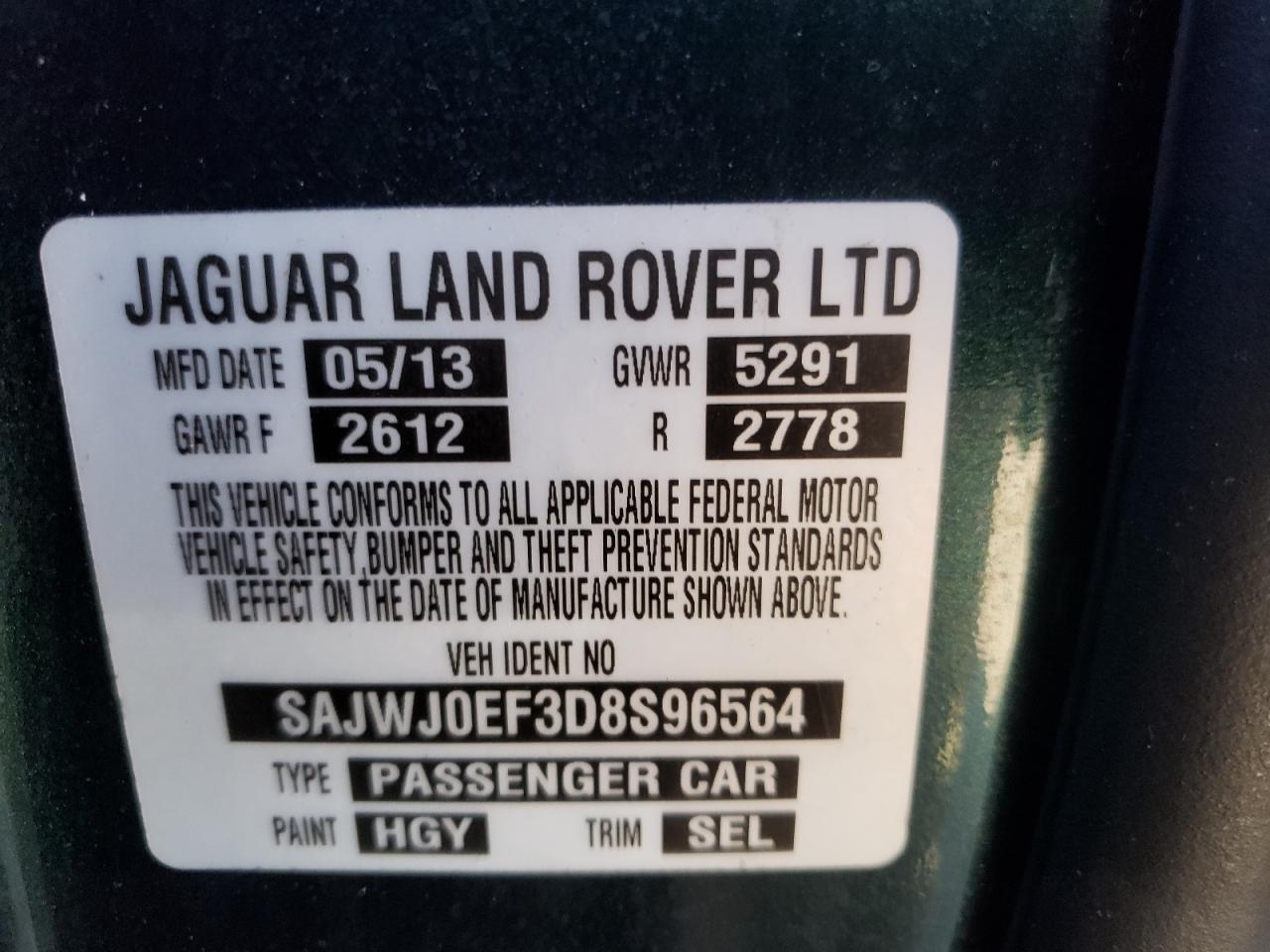 Photo 10 from auction – 2013 JAGUAR XF with VIN SAJWJ0EF3D8S96564