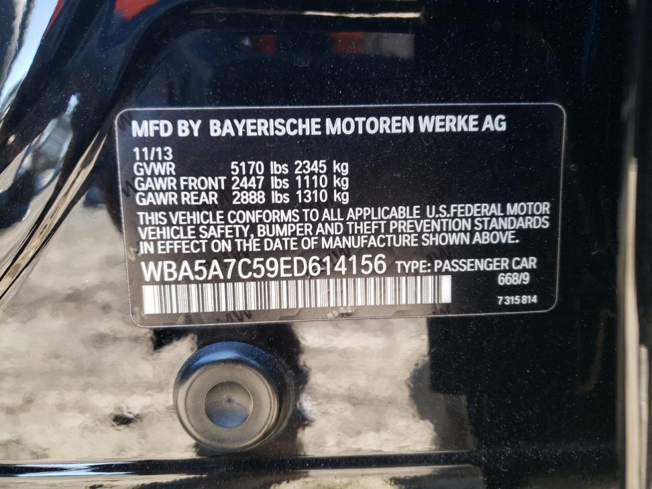 Photo 10 from auction – 2014 BMW 528 XI with VIN WBA5A7C59ED614156