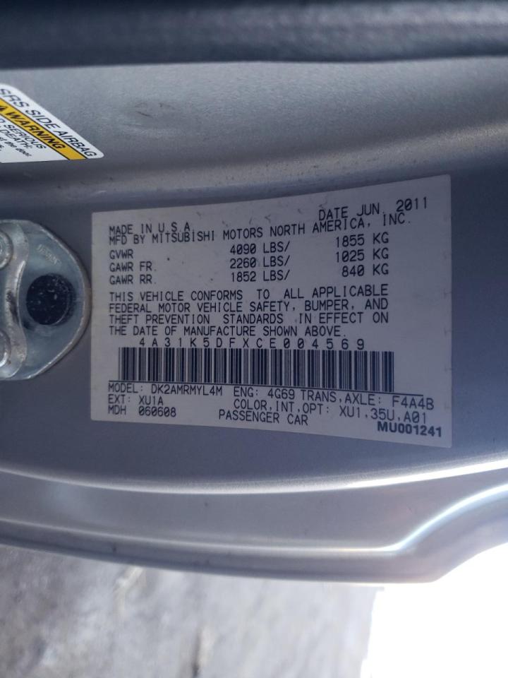 Photo 10 from auction – 2012 MITSUBISHI ECLIPSE GS with VIN 4A31K5DFXCE004569