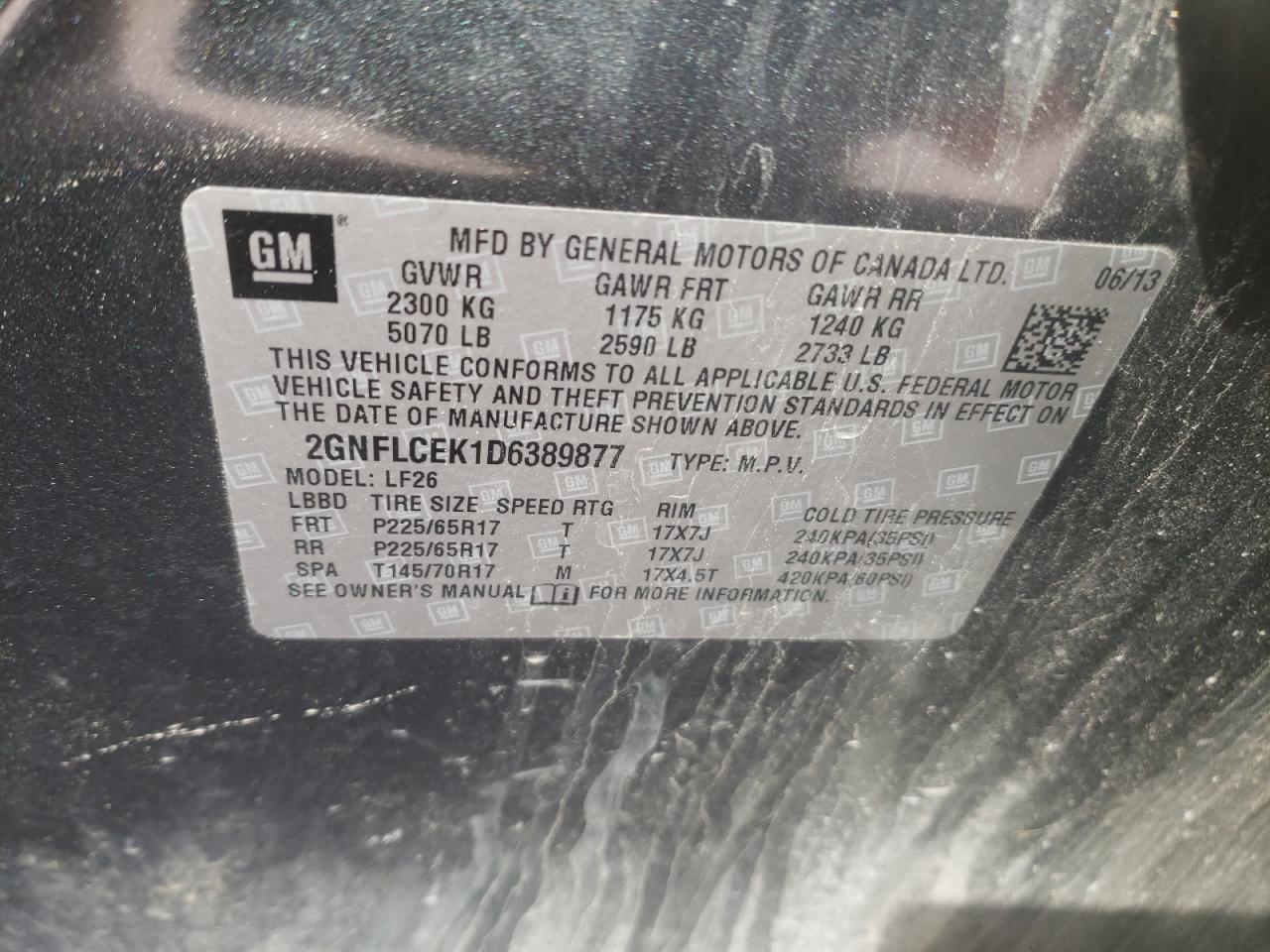 Photo 10 from auction – 2013 CHEVROLET EQUINOX LS with VIN 2GNFLCEK1D6389877