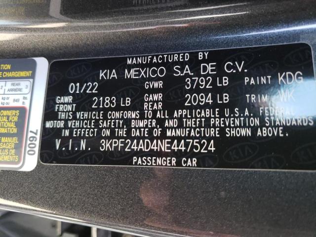 Photo 10 from auction – 2022 KIA FORTE FE with VIN 3KPF24AD4NE447524