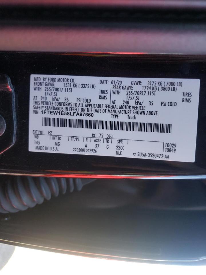 Photo 10 from auction – 2020 FORD F150 SUPER with VIN 1FTEW1E58LFA97660