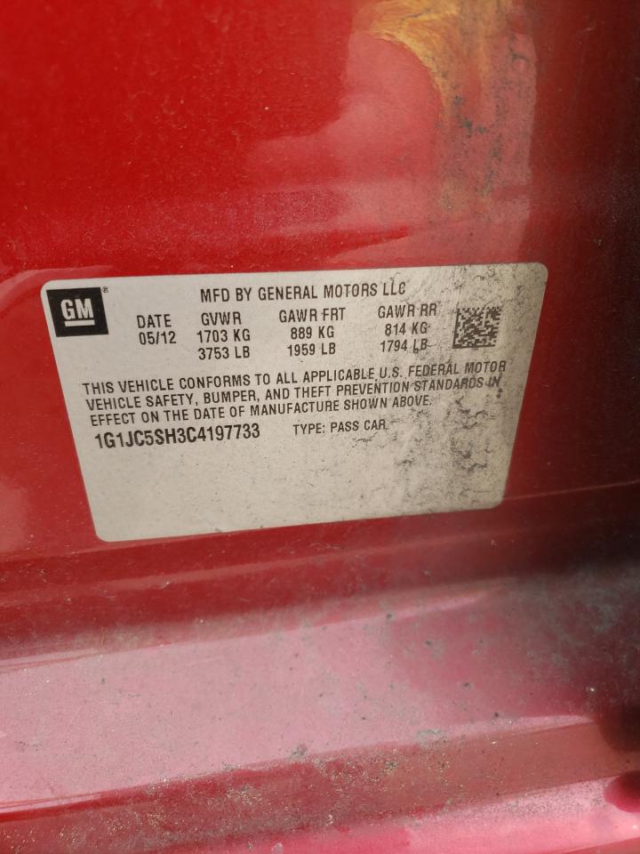 Photo 10 from auction – 2012 CHEVROLET SONIC LT with VIN 1G1JC5SH3C4197733