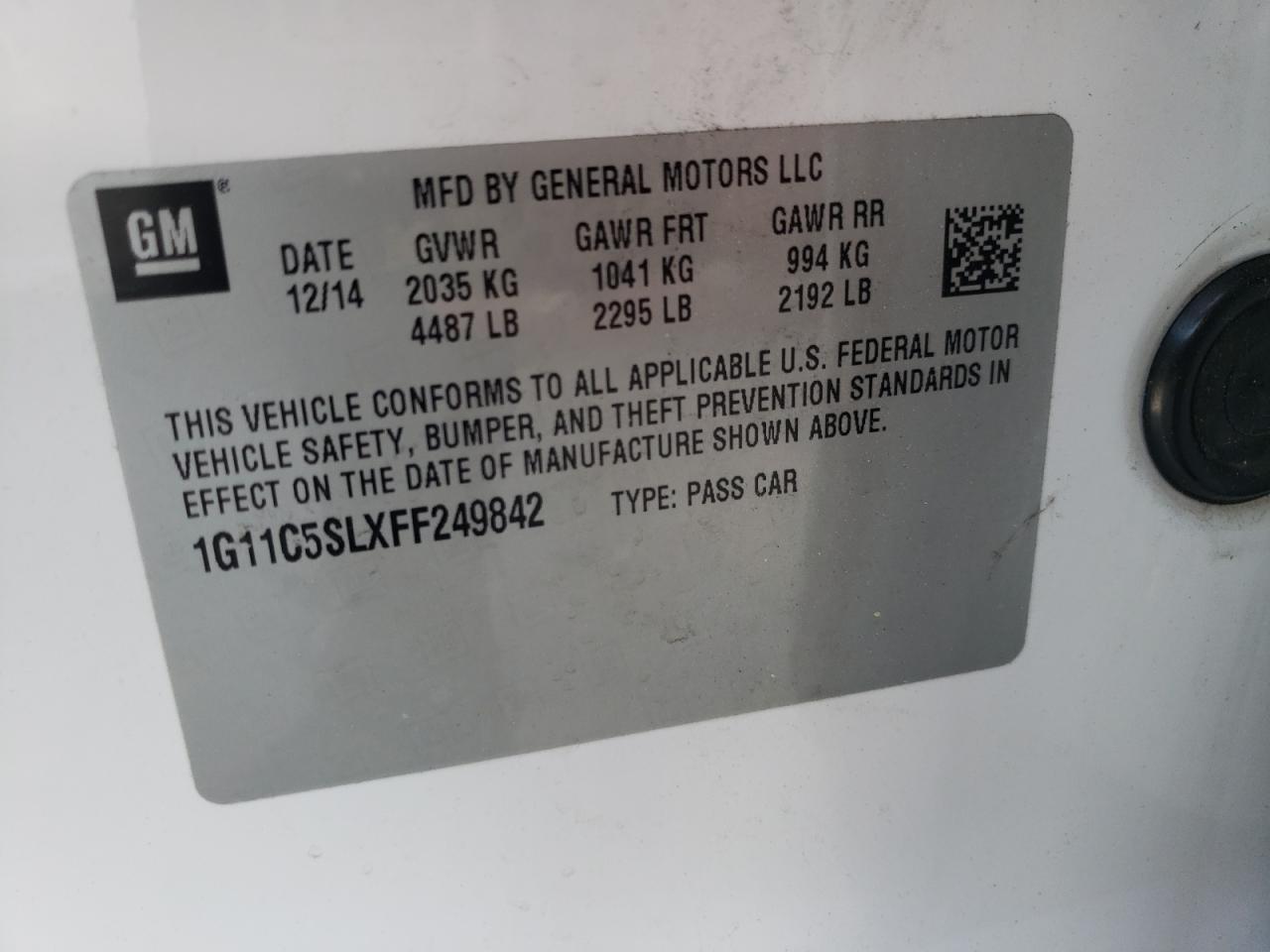 Photo 10 from auction – 2015 CHEVROLET MALIBU 1LT with VIN 1G11C5SLXFF249842