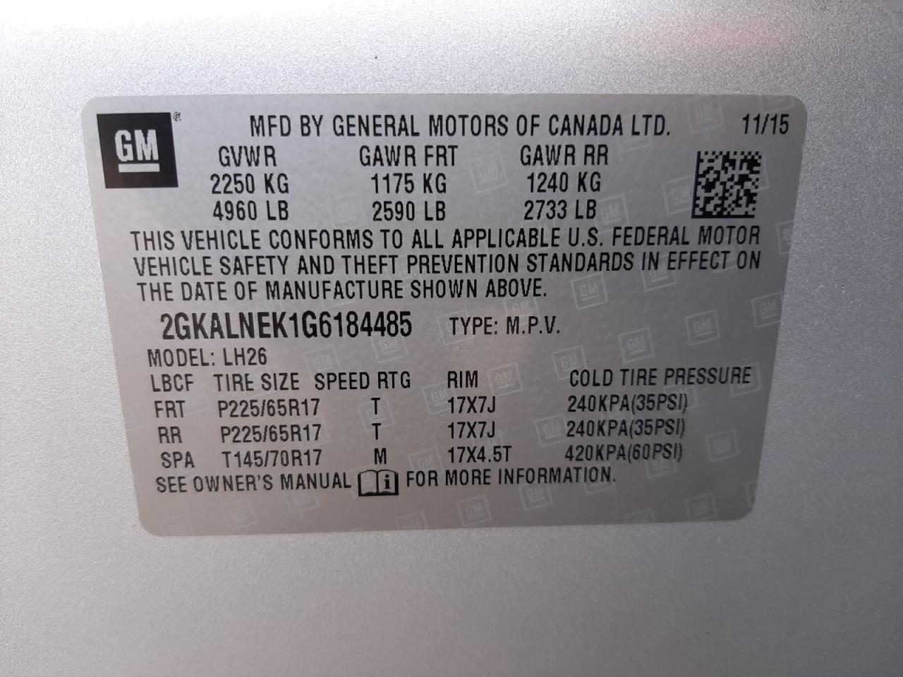 Photo 10 from auction – 2016 GMC TERRAIN SL with VIN 2GKALNEK1G6184485