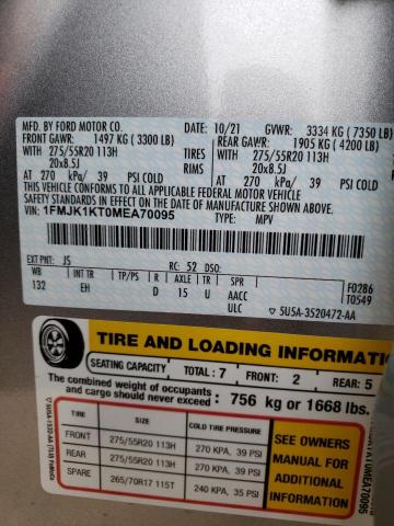 Photo 10 from auction – 2021 FORD EXPEDITION with VIN 1FMJK1KT0MEA70095
