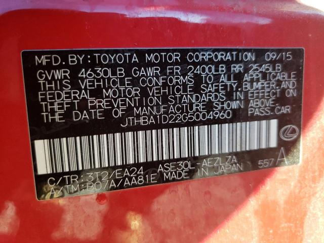 Photo 10 from auction – 2016 LEXUS IS 200T with VIN JTHBA1D22G5004960