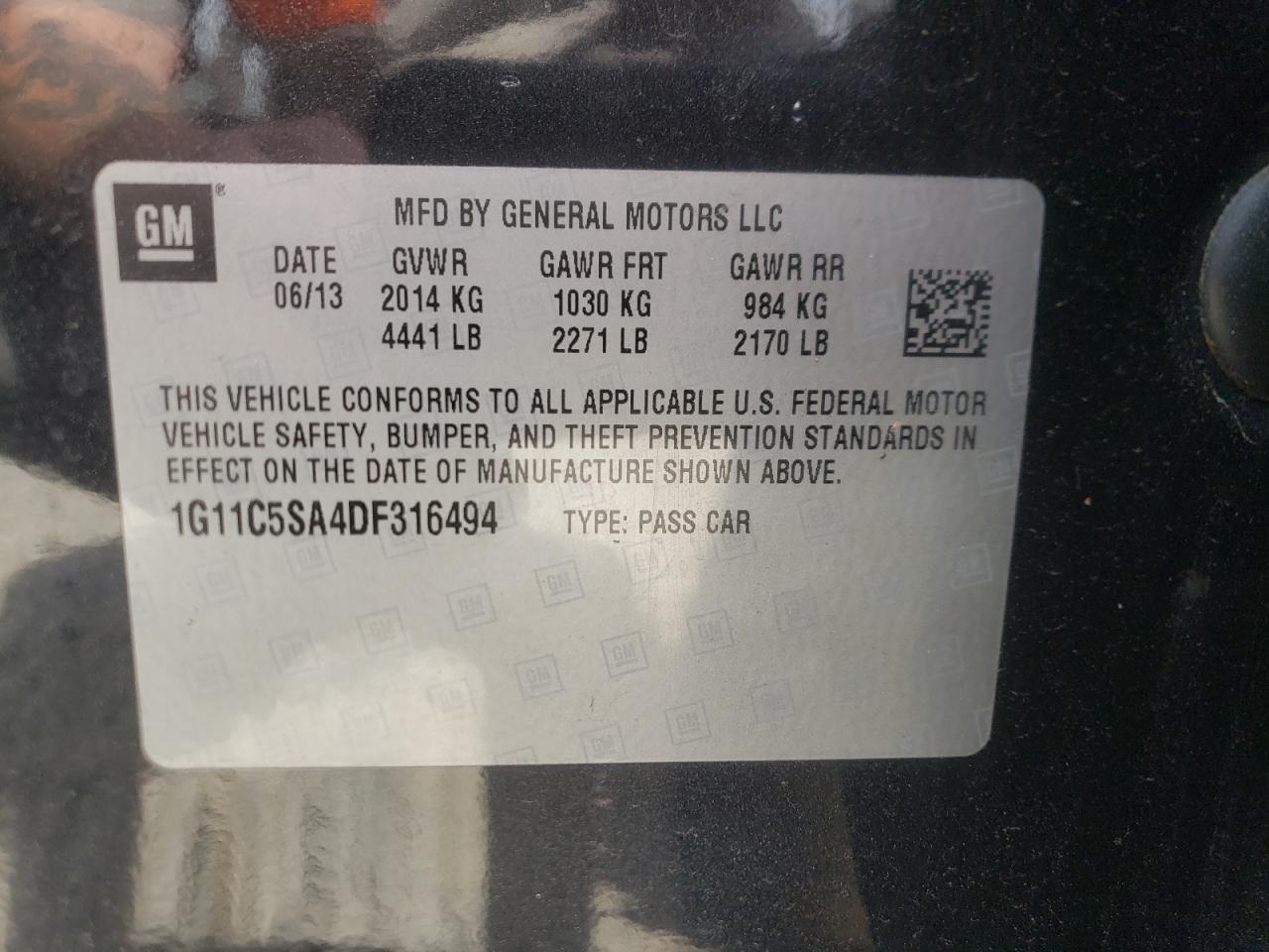 Photo 10 from auction – 2013 CHEVROLET MALIBU 1LT with VIN 1G11C5SA4DF316494