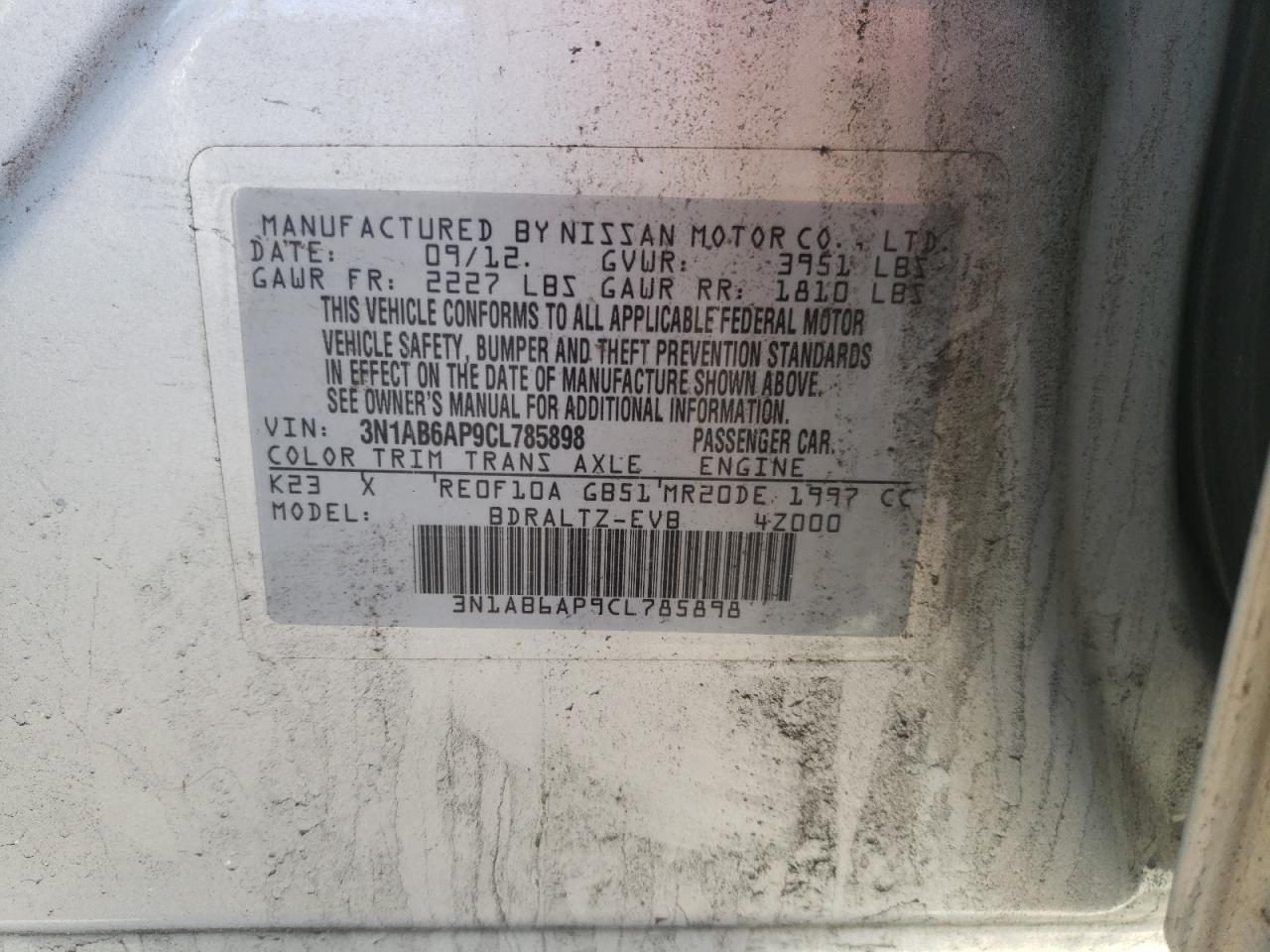 Photo 10 from auction – 2012 NISSAN SENTRA 2.0 with VIN 3N1AB6AP9CL785898