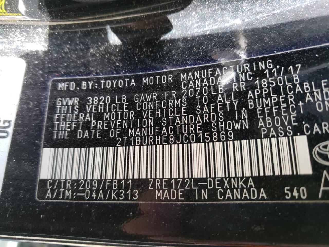 Photo 10 from auction – 2018 TOYOTA COROLLA L with VIN 2T1BURHE8JC015869