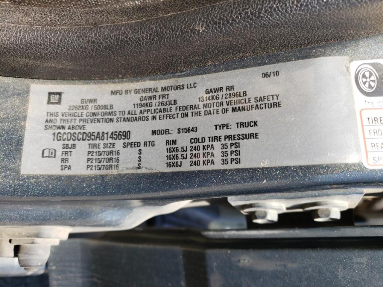 Photo 10 from auction – 2010 CHEVROLET COLORADO L with VIN 1GCDSCD95A8145690