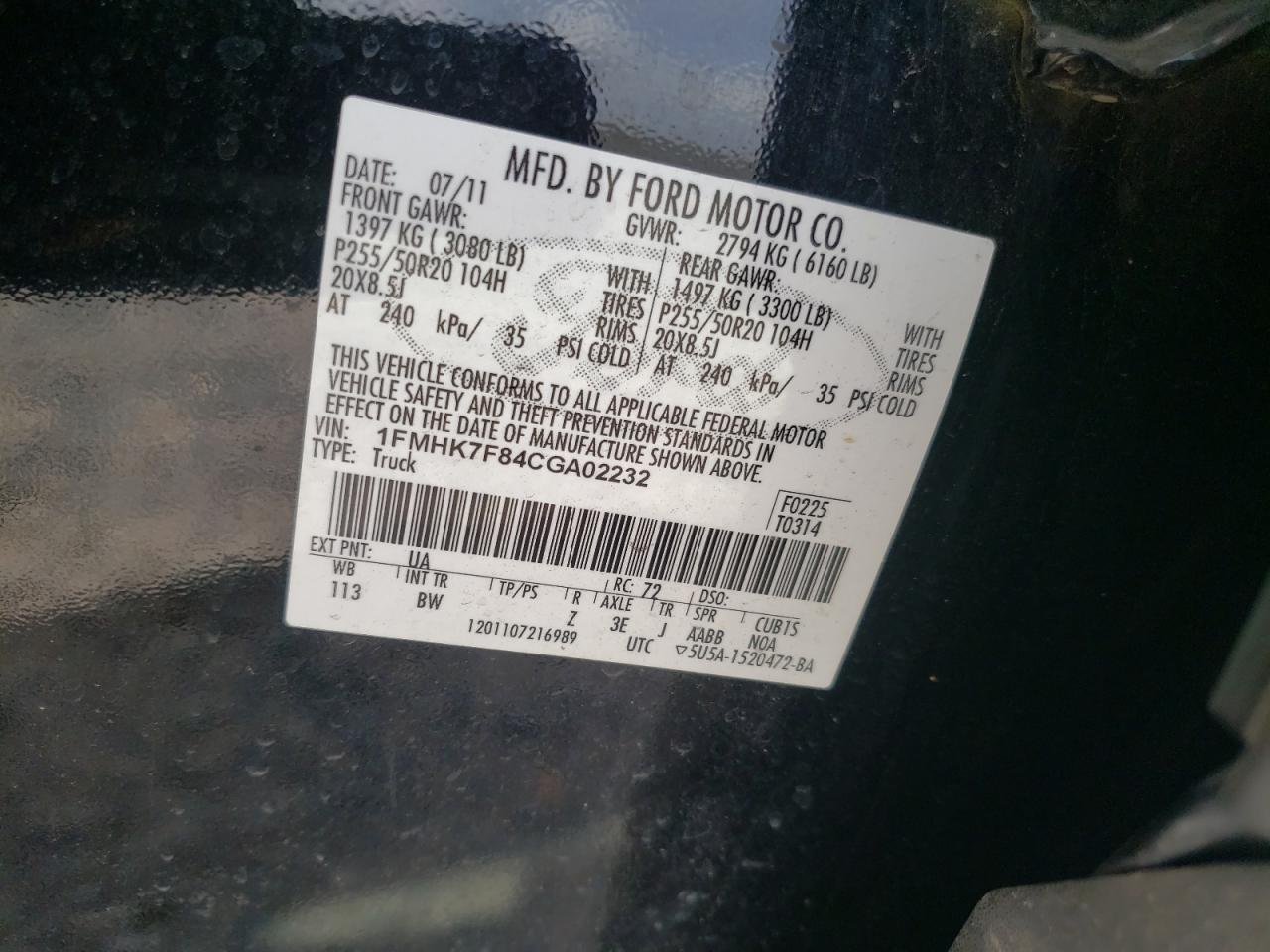 Photo 10 from auction – 2012 FORD EXPLORER L with VIN 1FMHK7F84CGA02232