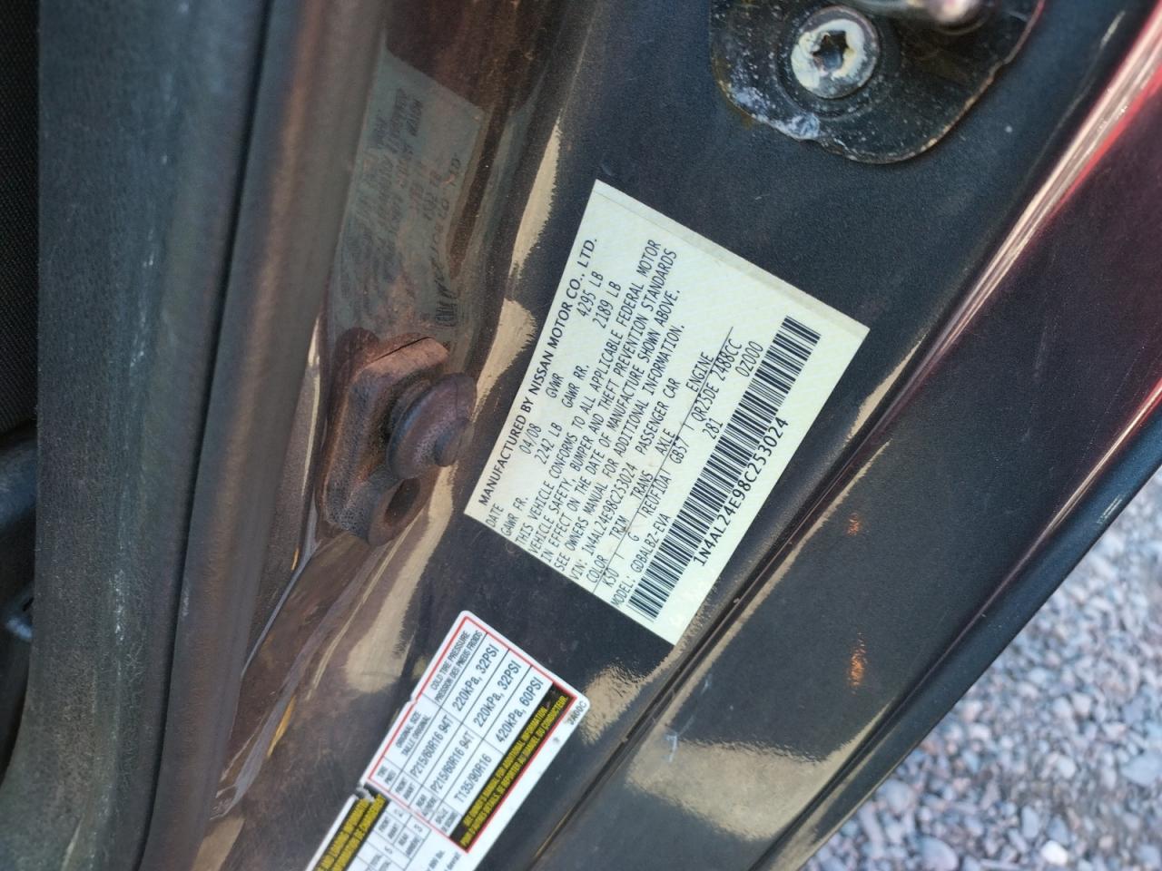 Photo 10 from auction – 2008 NISSAN ALTIMA 2.5 with VIN 1N4AL24E98C253024