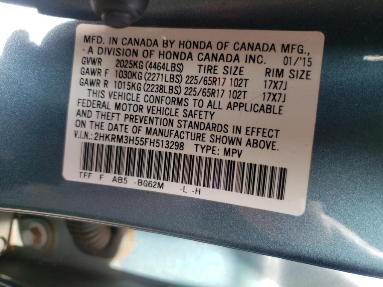 Photo 10 from auction – 2015 HONDA CR-V EX with VIN 2HKRM3H55FH513298