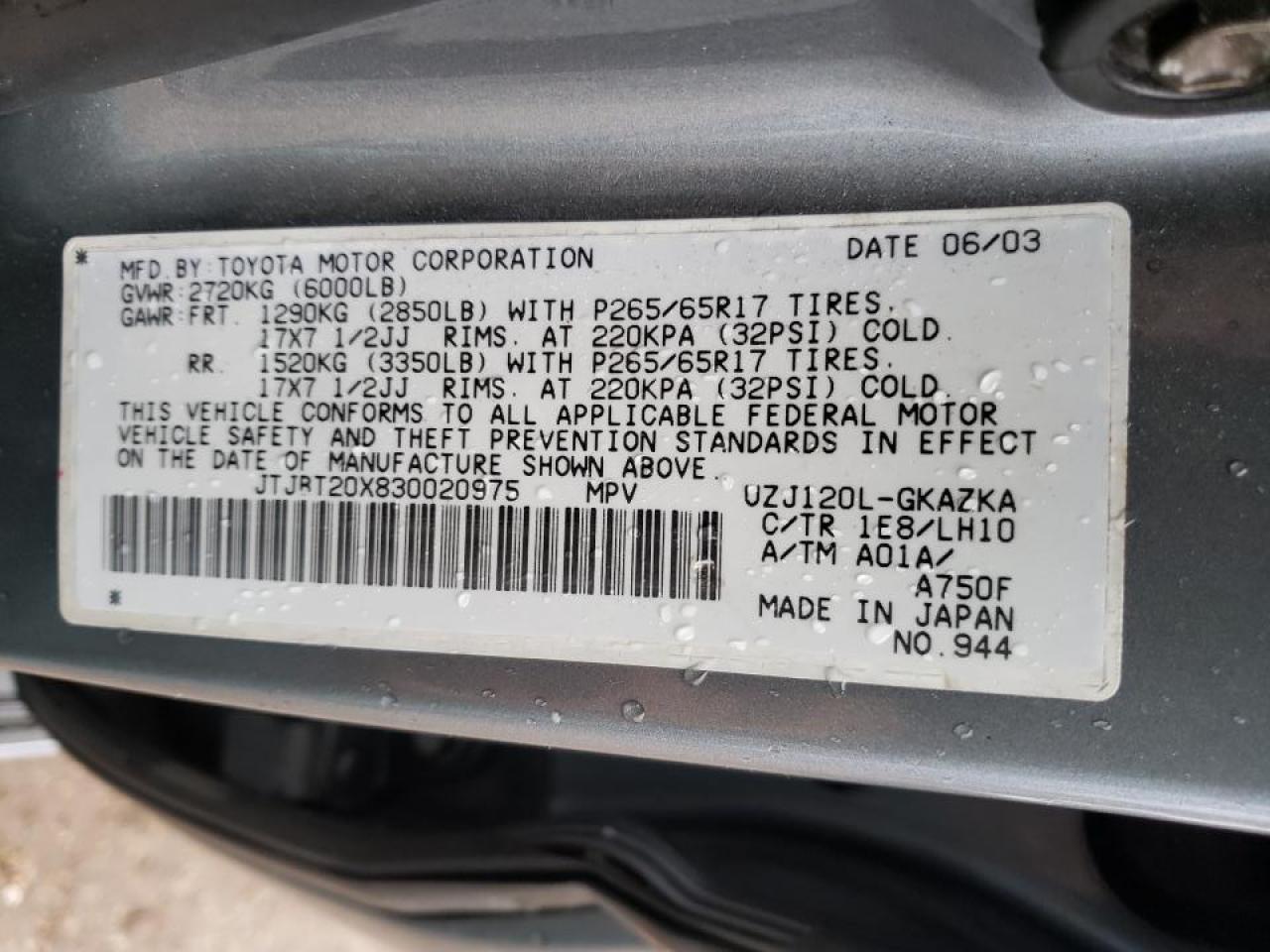 Photo 10 from auction – 2003 LEXUS GX 470 with VIN JTJBT20X830020975