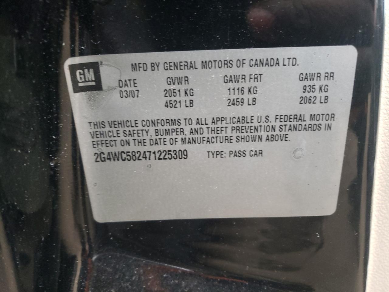 Photo 10 from auction – 2007 BUICK LACROSSE C with VIN 2G4WC582471225309