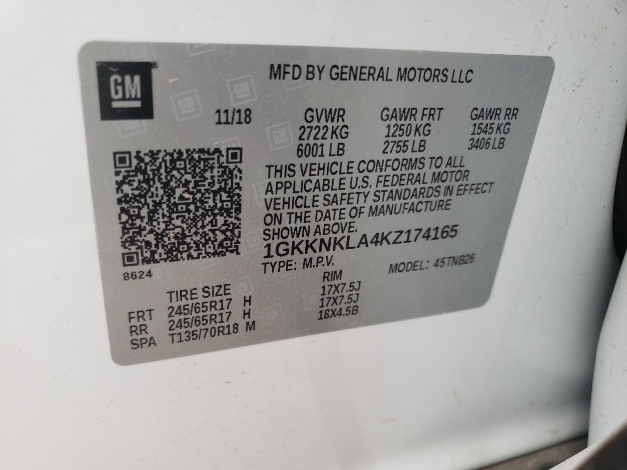 Photo 10 from auction – 2019 GMC ACADIA SLE with VIN 1GKKNKLA4KZ174165