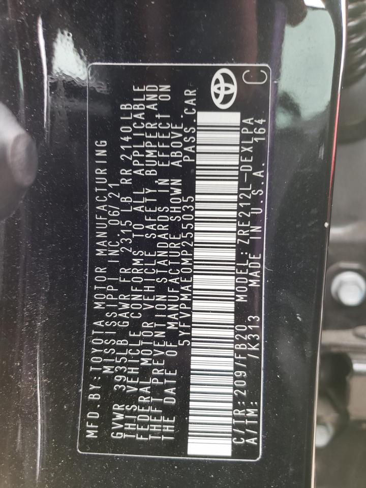 Photo 10 from auction – 2021 TOYOTA COROLLA LE with VIN 5YFVPMAE0MP255035