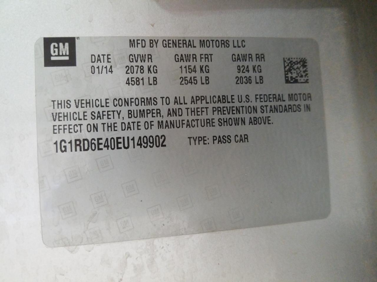 Photo 10 from auction – 2014 CHEVROLET VOLT with VIN 1G1RD6E40EU149902