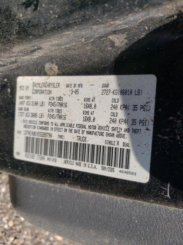 Photo 10 from auction – 2005 DODGE DAKOTA QUA with VIN 1D7HE48KX5S289794
