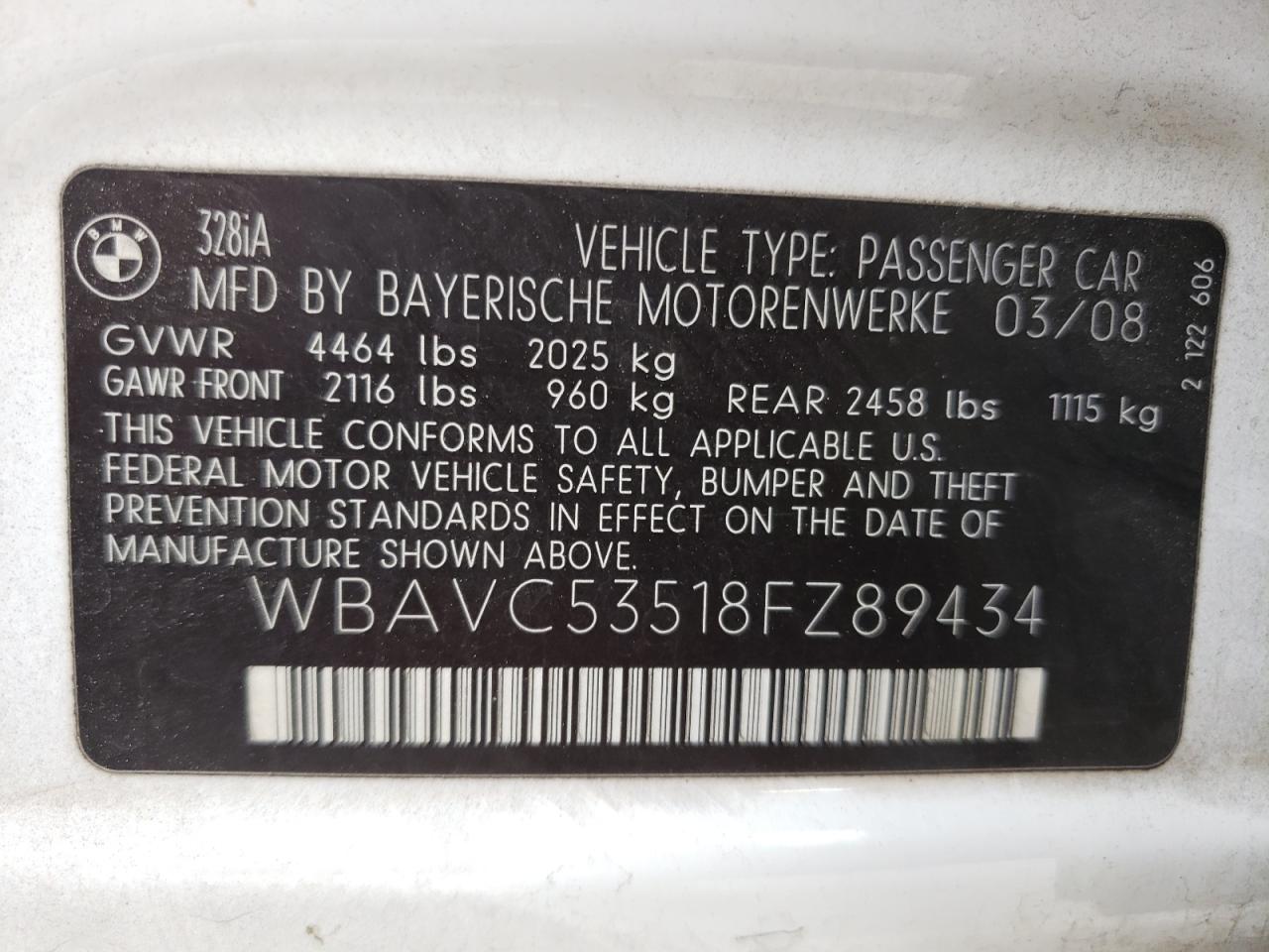 Photo 10 from auction – 2008 BMW 328 I SULE with VIN WBAVC53518FZ89434