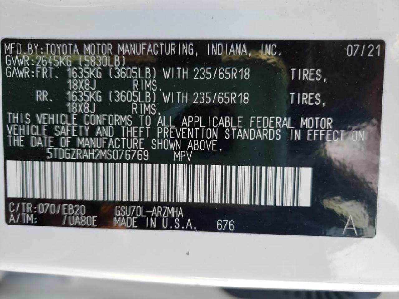 Zdjęcie 10 z aukcji – 2021 TOYOTA HIGHLANDER z VIN 5TDGZRAH2MS076769