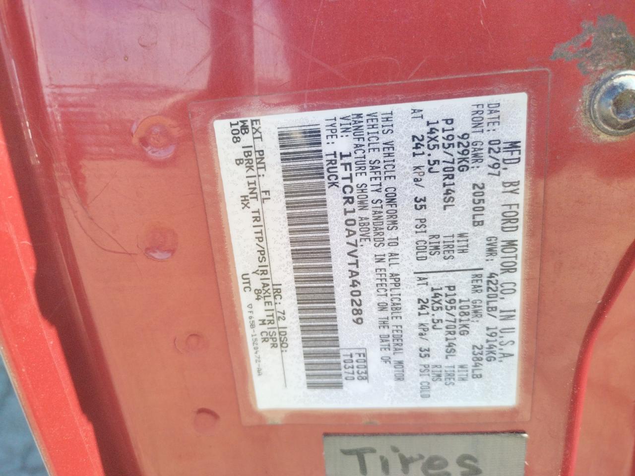 Photo 10 from auction – 1997 FORD RANGER with VIN 1FTCR10A7VTA40289
