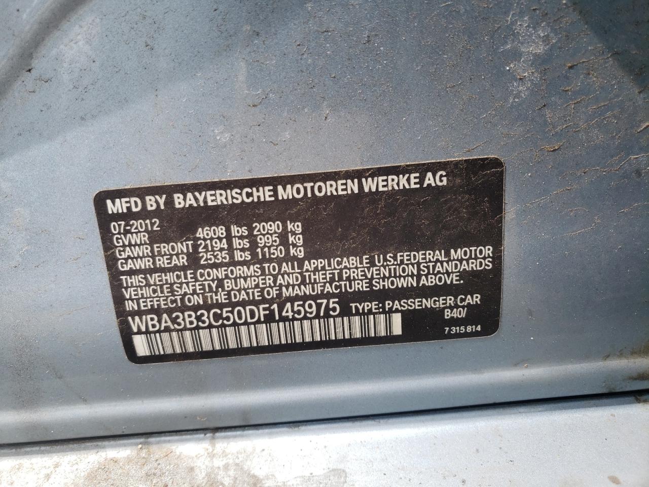 Photo 10 from auction – 2013 BMW 328 XI with VIN WBA3B3C50DF145975