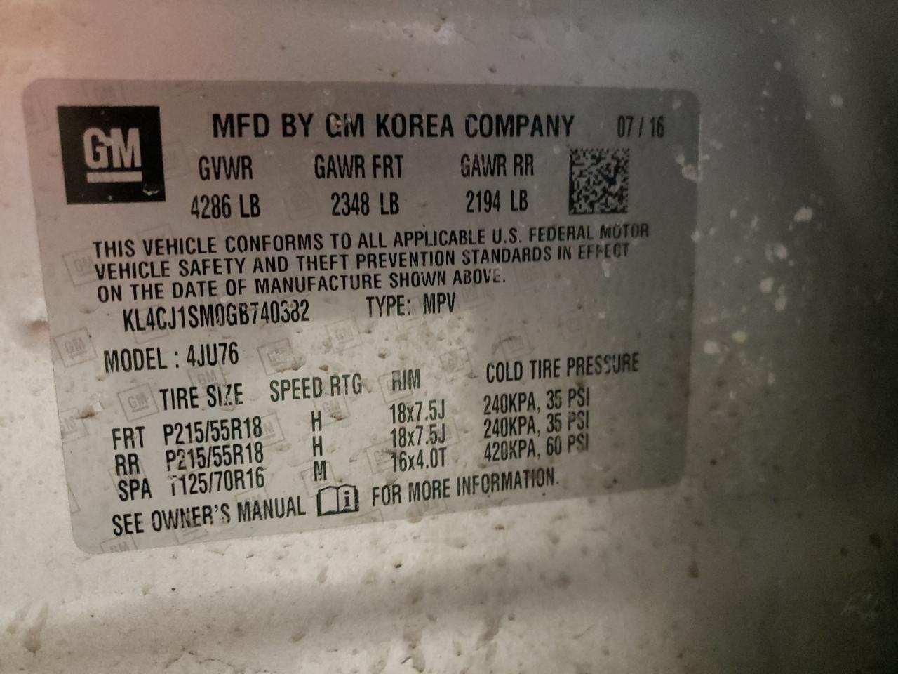 Photo 10 from auction – 2016 BUICK ENCORE SPO with VIN KL4CJ1SM0GB740382