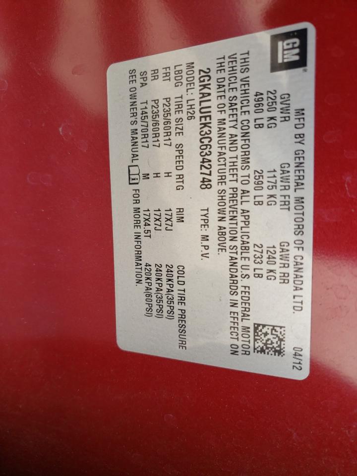 Photo 10 from auction – 2012 GMC TERRAIN SL with VIN 2GKALUEK3C6342748