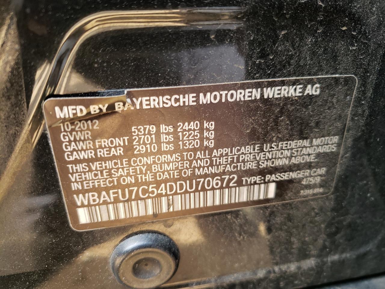 Photo 10 from auction – 2013 BMW 535 XI with VIN WBAFU7C54DDU70672