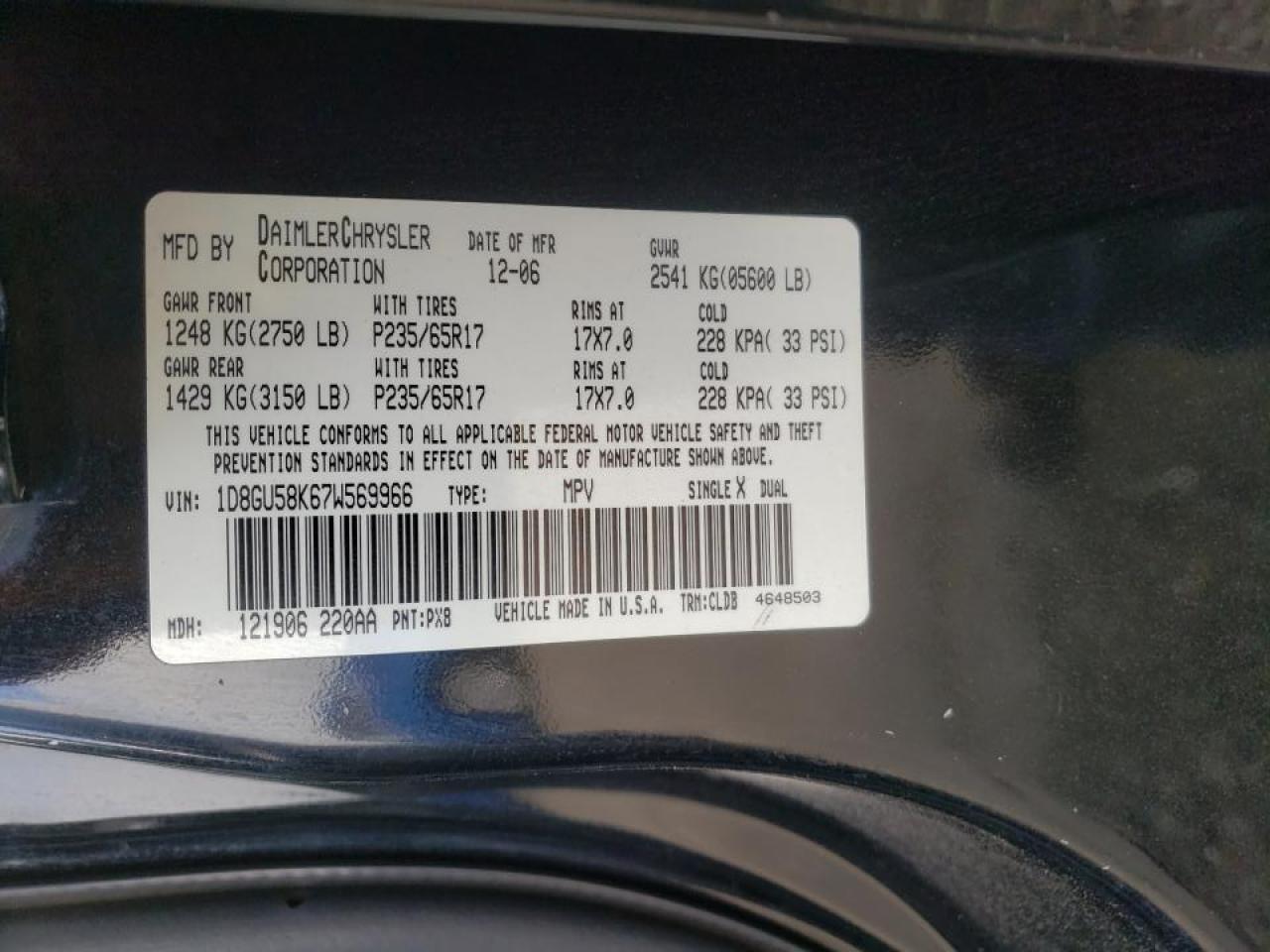 Photo 10 from auction – 2007 DODGE NITRO SLT with VIN 1D8GU58K67W569966