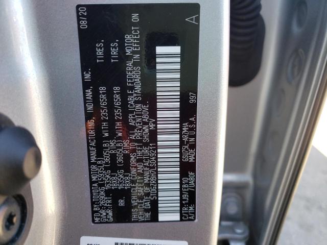 Photo 10 from auction – 2020 TOYOTA HIGHLANDER with VIN 5TDGZRBH7LS049211